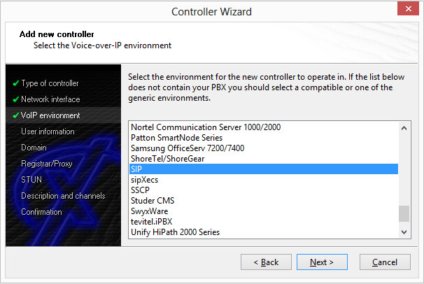 Controller Wizard: Add a new controller - Select VoIP gateway
