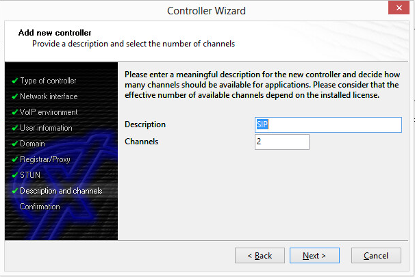 Controller Wizard: Add a new controller - Select the number of the channels